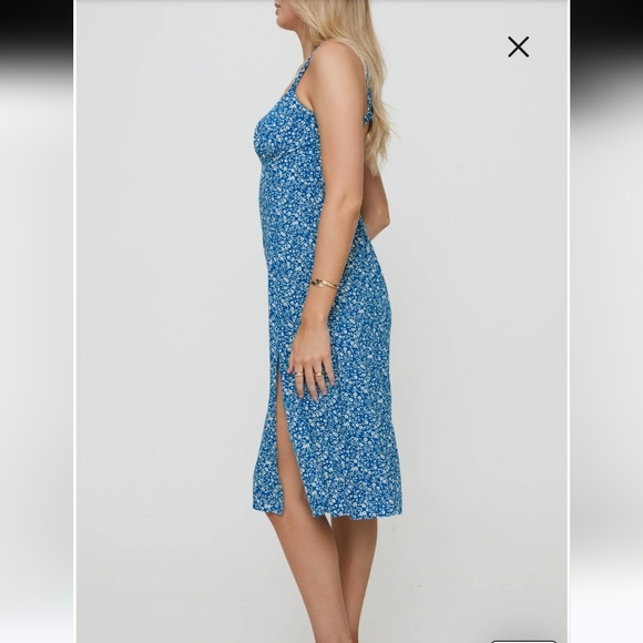 Princess Polly Blue Georgian Floral Print Open Back Midi Dress Size 10 - Picture 3 of 8